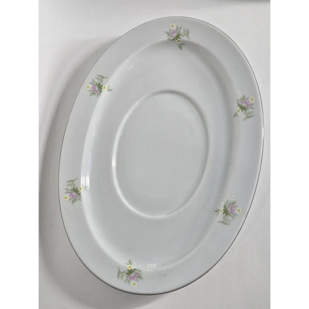 Vintage Johann Haviland Bavaria Germany Gravy Boat Floral Platinum